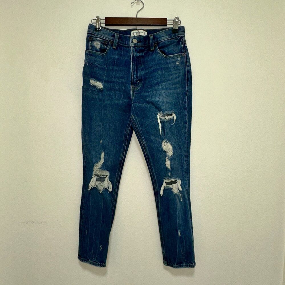 Abercrombie & Fitch The Skinny High Rise Jeans Distressed Blue Denim Women sz 27